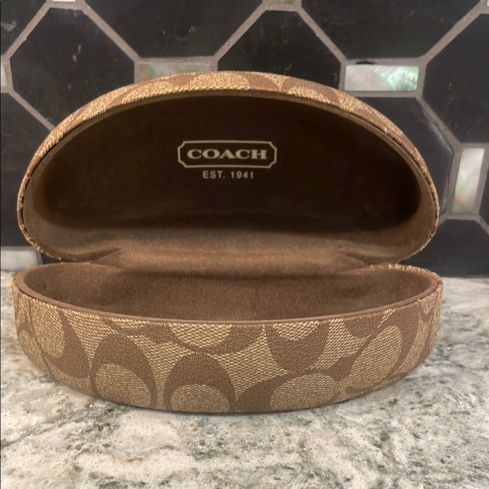 Coach Tan and Brown Signature Eyeglass Case